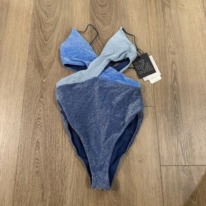 NWT It’s now cool x free people blue shimmer one piece XS